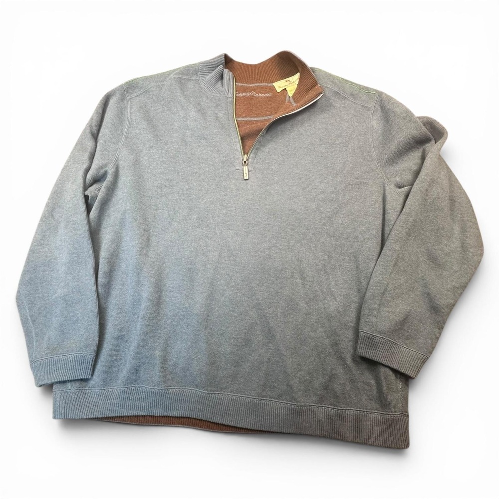 Tommy Bahama Pullover Mens 2XL Blue 1/4 Zip Mock Neck Knit Reversible Sweater